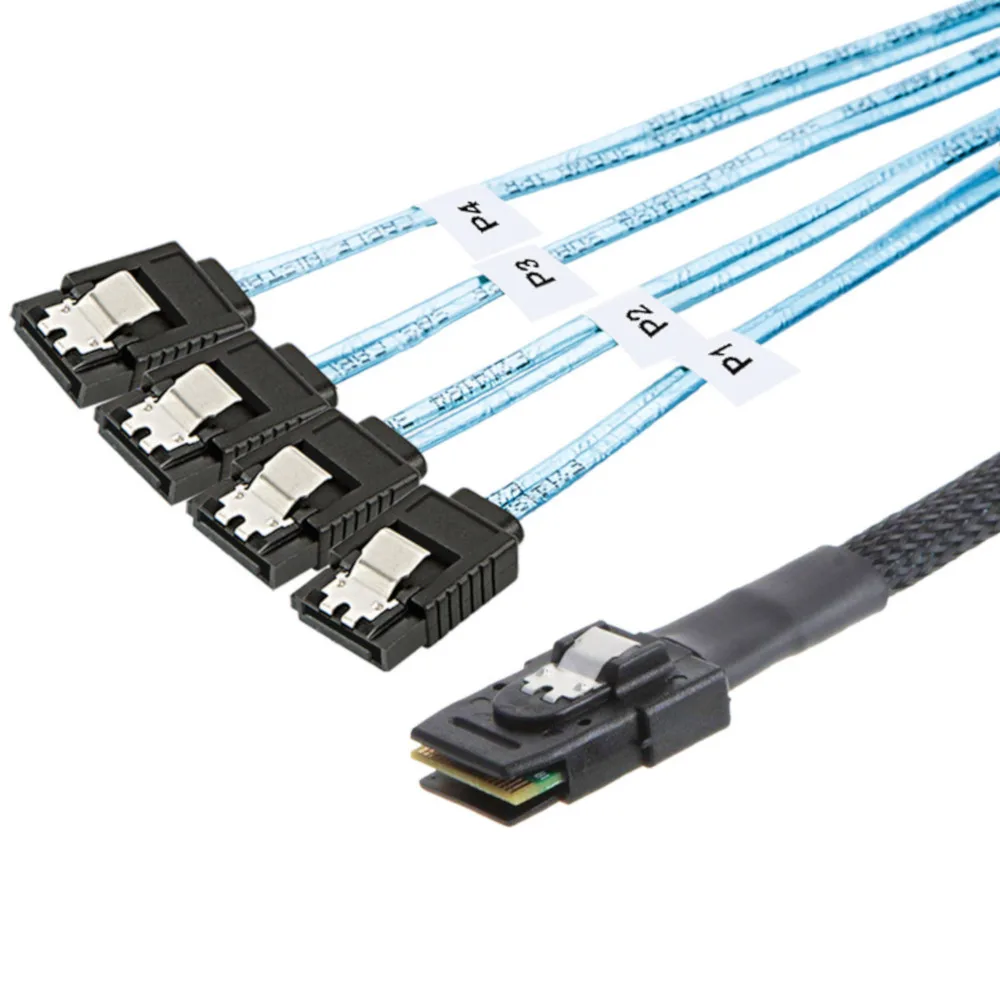 JacobsParts Inc. JacobsParts Inc. Mini SAS SFF-8087 to 4 SATA Breakout Cable 1.5 ft Aqua Blue — product photo