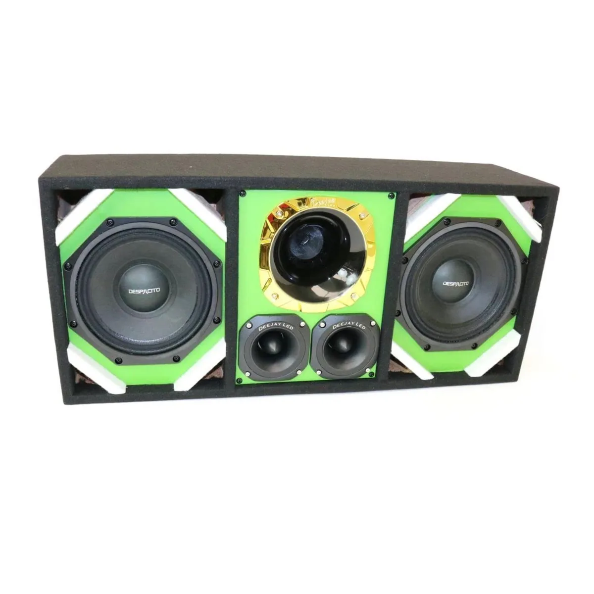 Deejay LED Deejay LED TBH8GREEN Loaded Box Two 8in Woofers Horn Two Bullet Tweeters Green — product photo