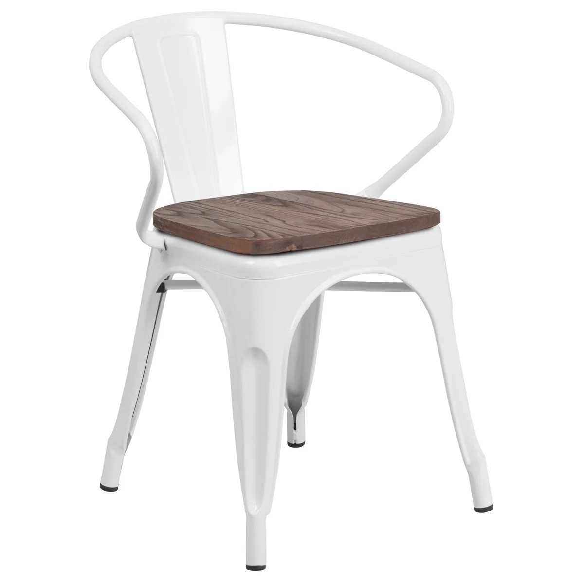 Flash Furniture Flash Furniture CH-31270-WH-WD-GG White Metal Chair with Wood Seat and Arms — product photo