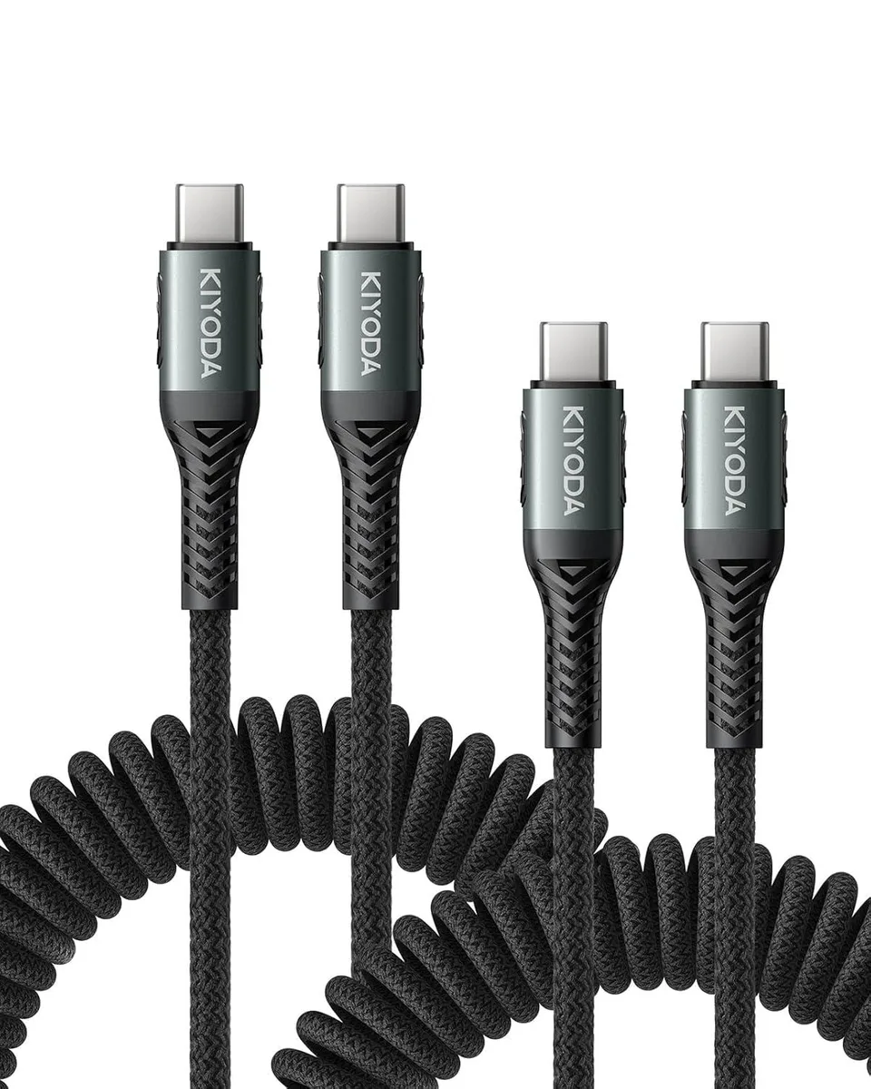  Belkin USB-C to USB-C Coiled Cable 3 ft 2-Pack Black 60W — product photo