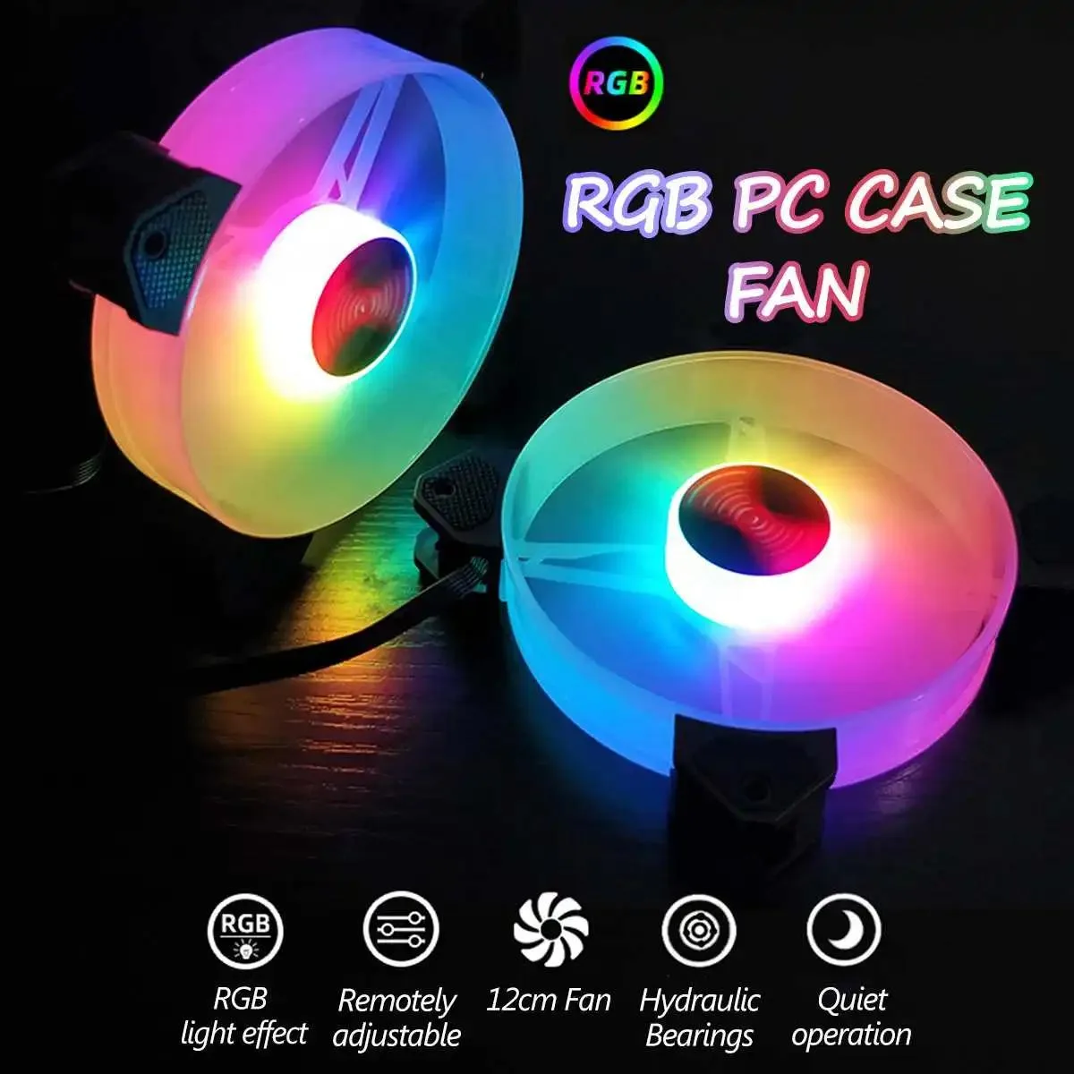 COOLMOON COOLMOON 120mm RGB Case Fan 6 Pack 1300 RPM 38.5 CFM 25 dBA Hydro Bearing 5V ARGB Remote Control — product photo
