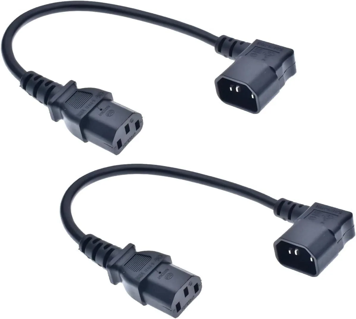 TeKit TeKit 2-Pack IEC C13 to C14 90-Degree Right Angle Power Extension Cord 18AWG 2ft/60cm — product photo