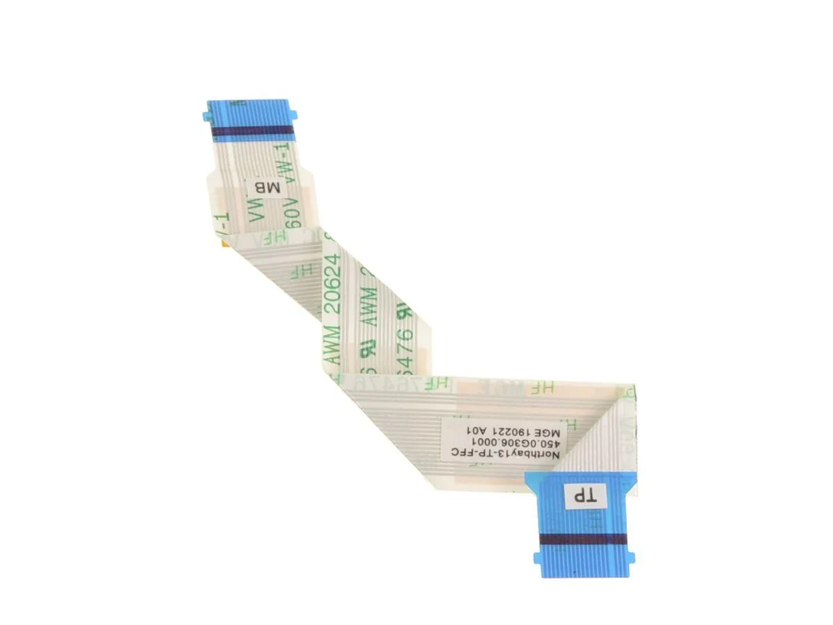 Flat beige ribbon cable with gold connectors on black background