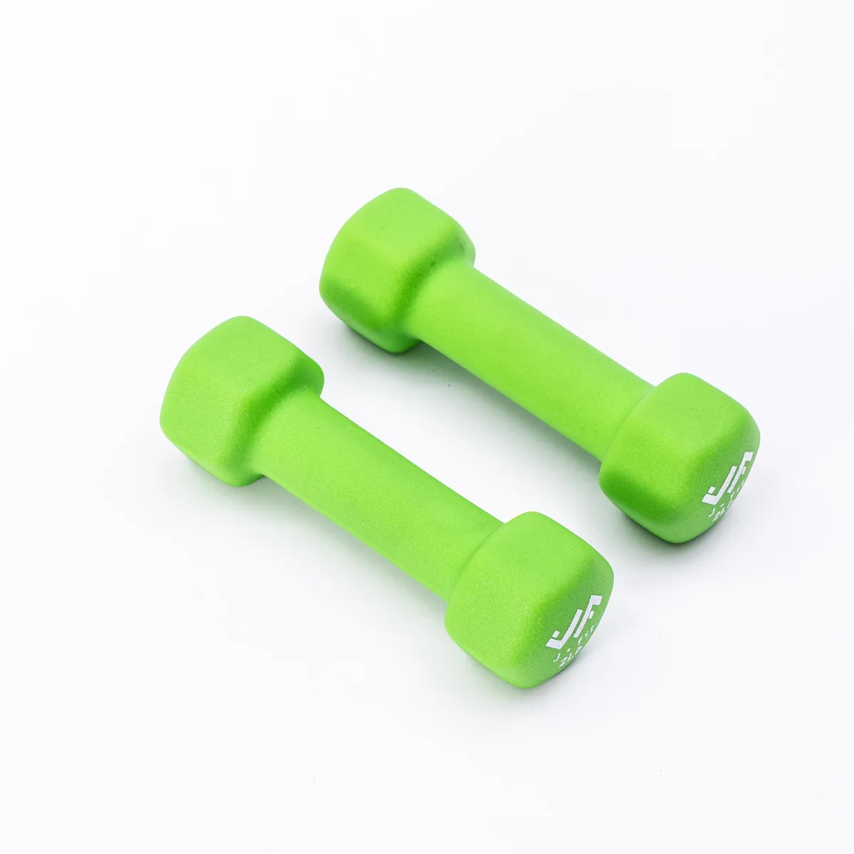 Pair of 2 lb hex dumbbells with smooth neoprene coating