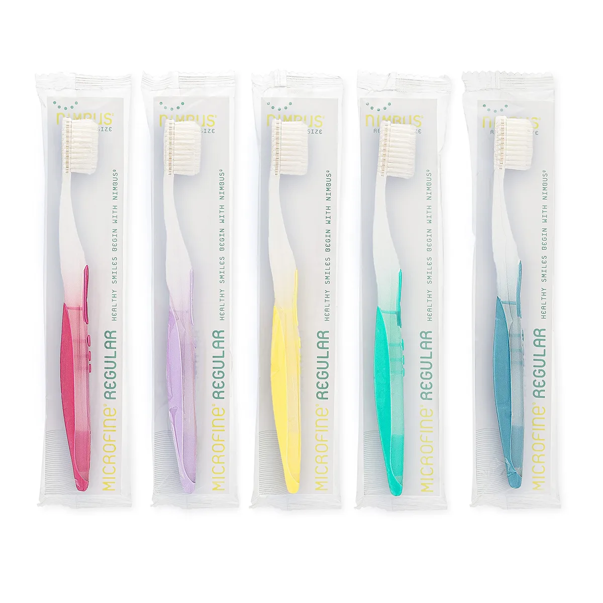 Five white manual toothbrushes with extra soft tapered bristles