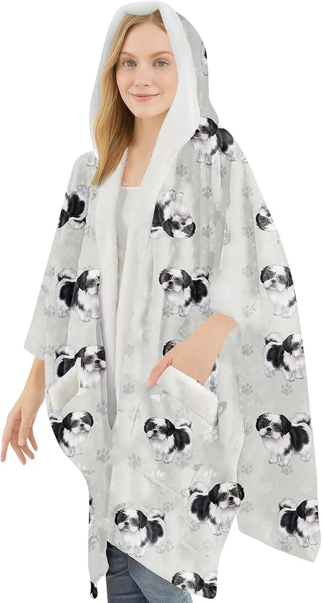 E &amp; S Imports E &amp; S Imports Snugg Blanket Hoodie Black White Shih Tzu Stuffed — product photo
