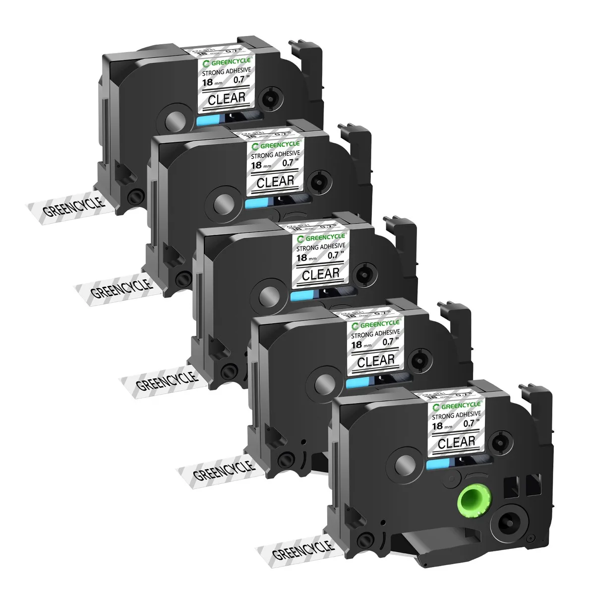 GREENCYCLE GREENCYCLE TZe-S141 18mm Black on Clear labelmaker tape 5 pack — product photo