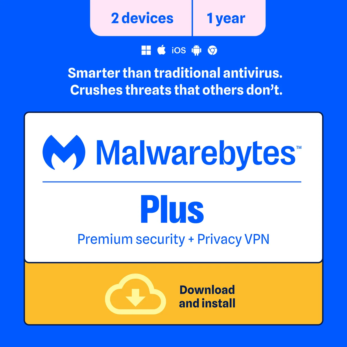 Malwarebytes Malwarebytes 850016168153ESD Plus internet security 2 devices 1 year download — product photo