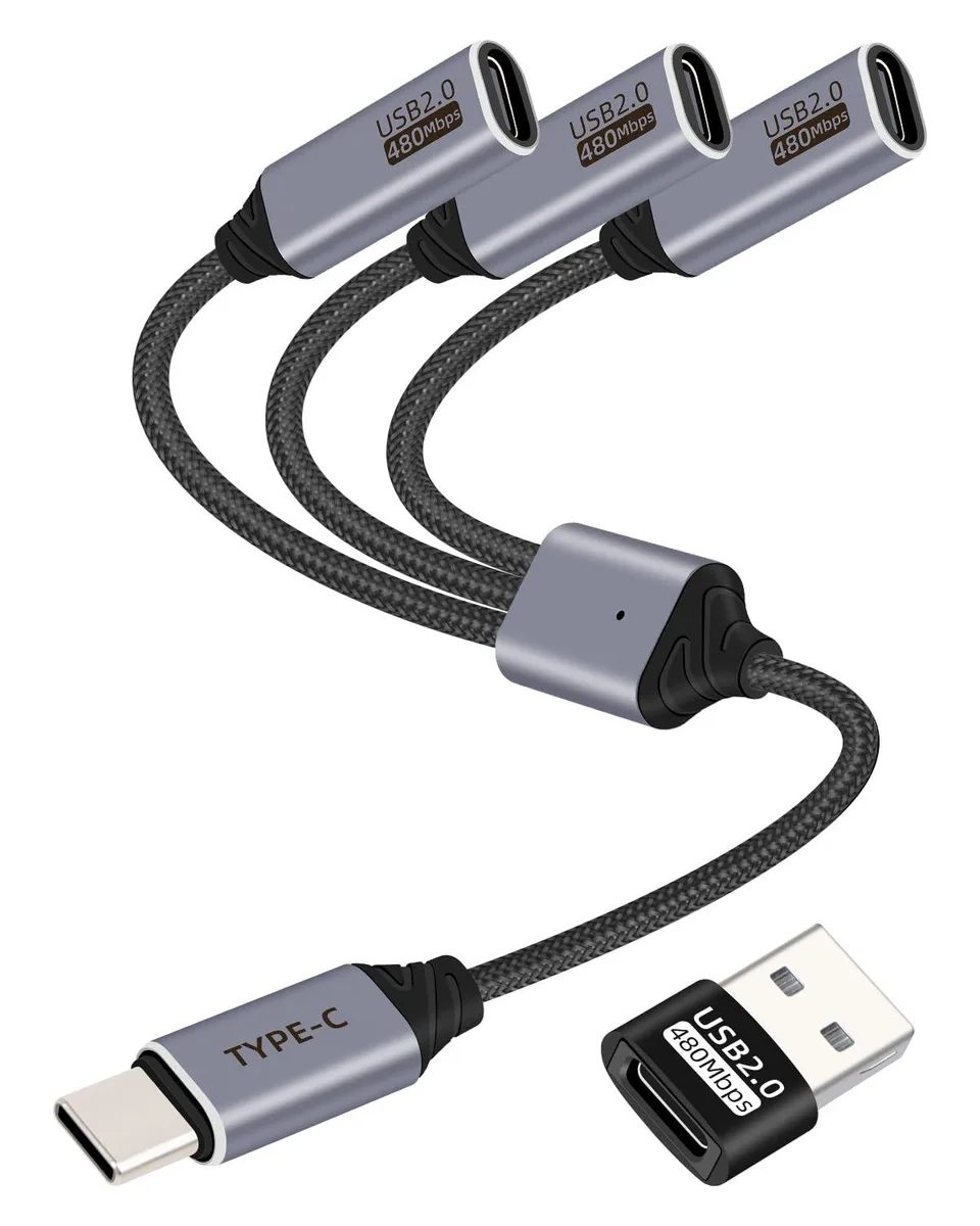  RIIEYOCA USB-C Splitter 1-in-3 Type C Male to 3 Female USB 2.0 480Mbps — product photo