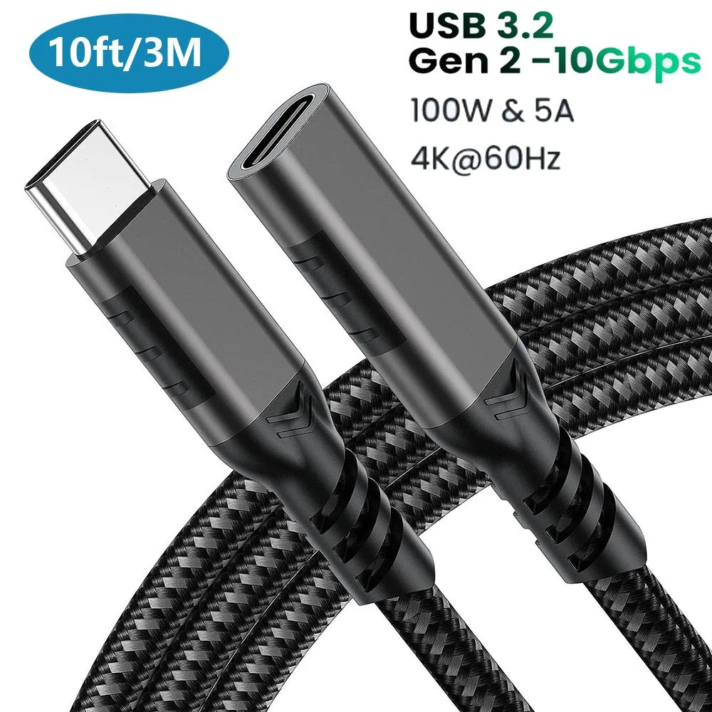 AUTYUE AUTYUE USB C Extension Cable 10ft 3.2 Gen2 100W 4K 60Hz 10Gbps Black — product photo
