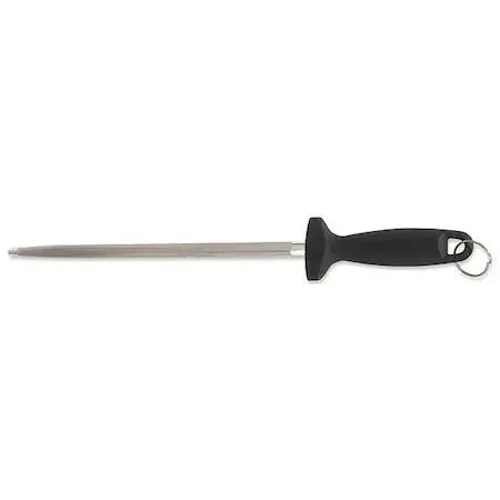 Black high-carbon steel sharpening steel, 12 inch rod with handle