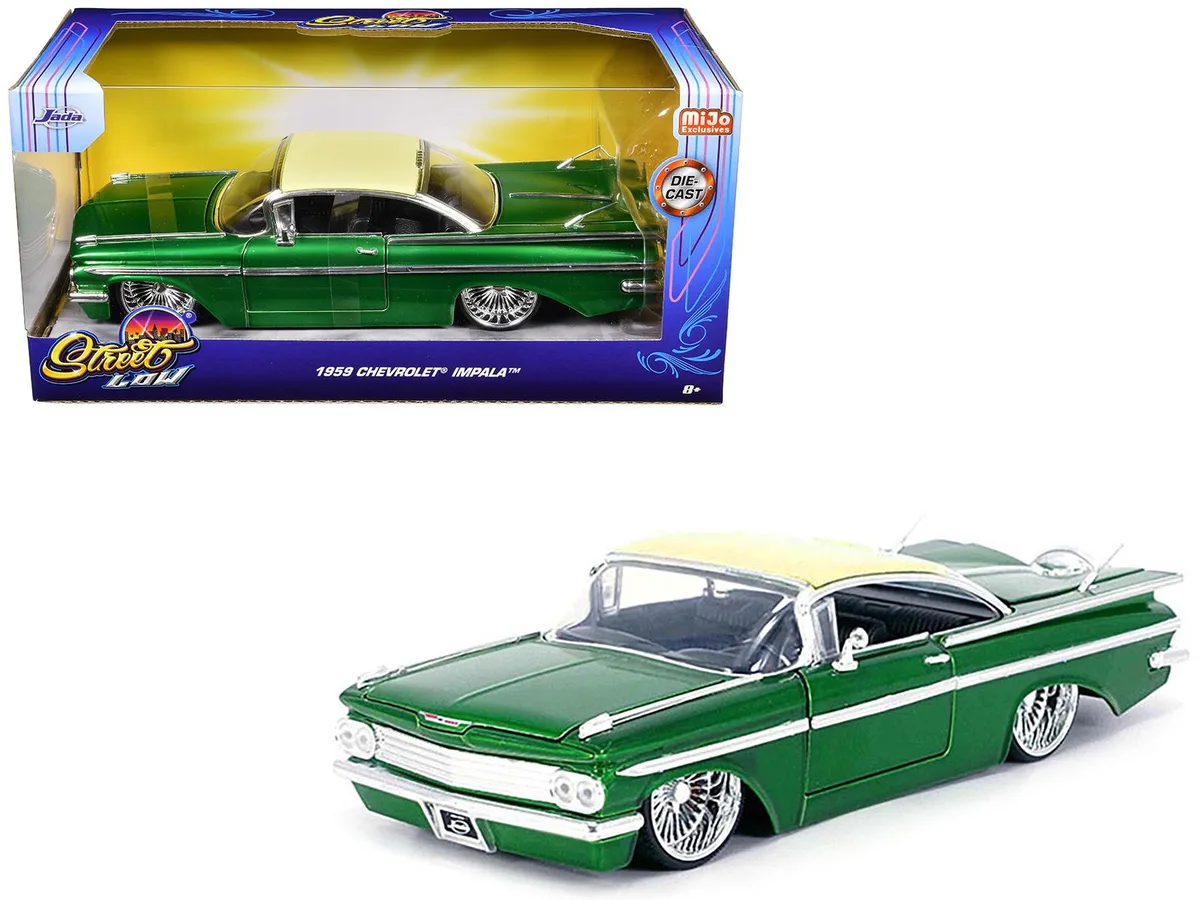 Jada Jada 1959 Chevrolet Impala Lowrider 1/24 Green Metallic Cream Top DUB Wheels Street Low — product photo