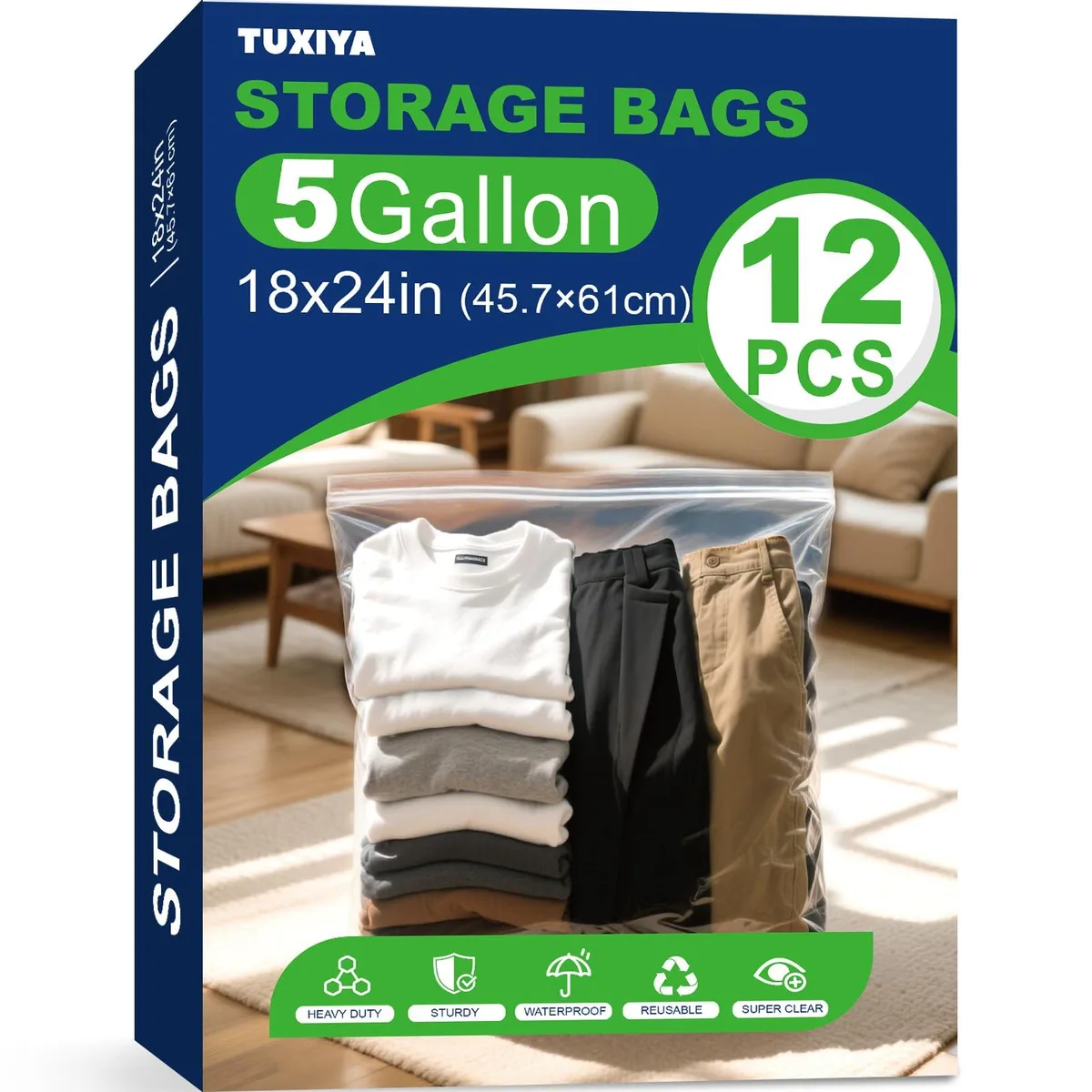 Twelve clear zipper bags 18 by 24 inches beige finish