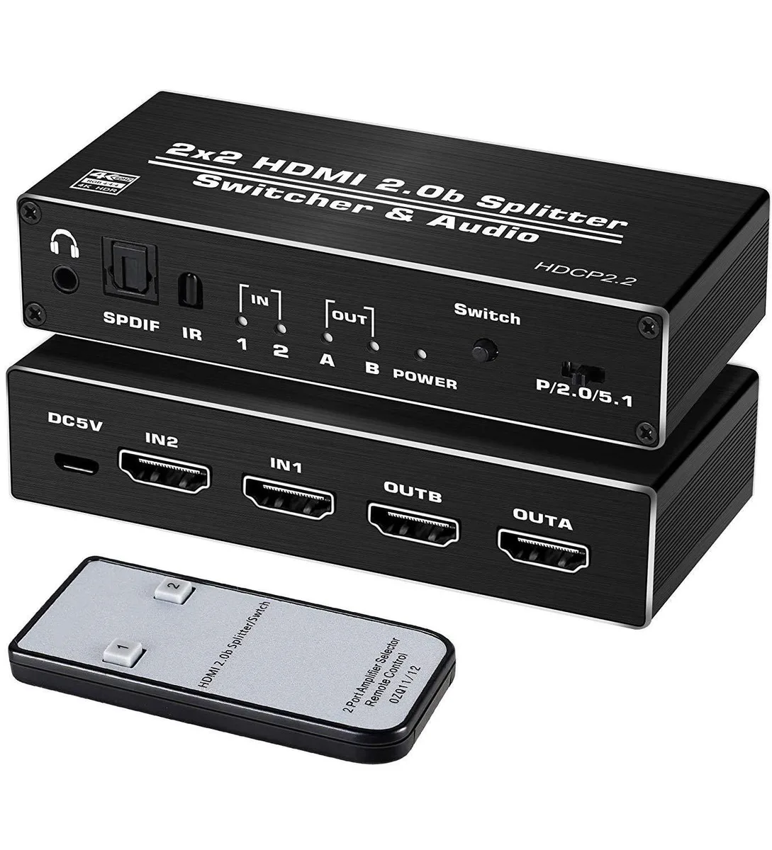 ESTONE ESTONE OZQ11 2x2 HDMI Switch Splitter 4K 60Hz Audio Extractor — product photo