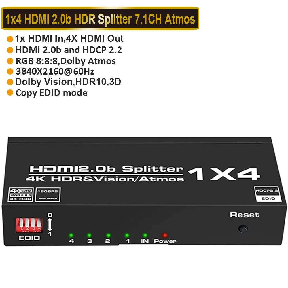 LUOM LUOM OZF3-1 4K@60Hz HDMI Splitter 1x4 EDID — product photo
