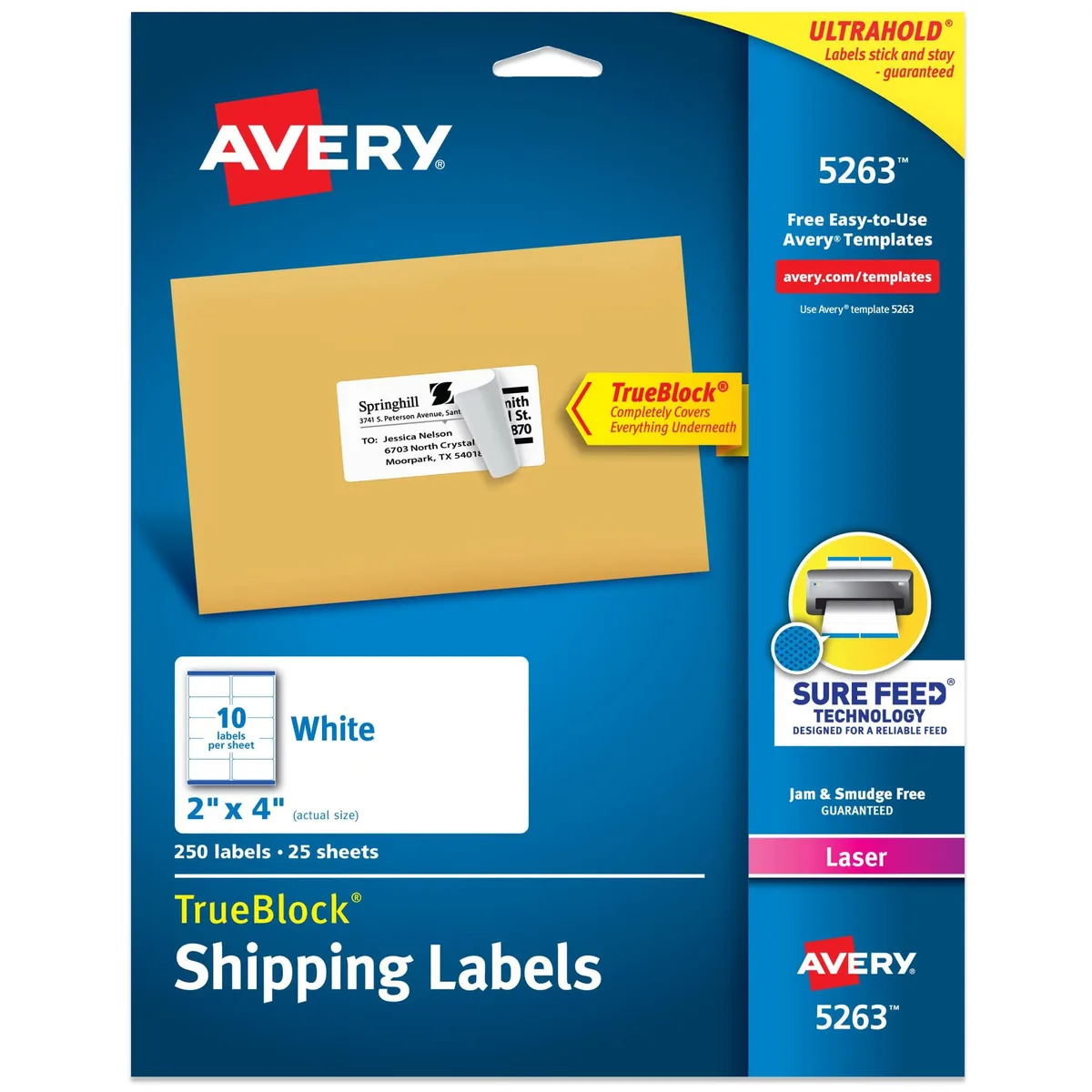  Avery 5263 Matte Rectangular Labels 2" x 4" 250 Count — product photo