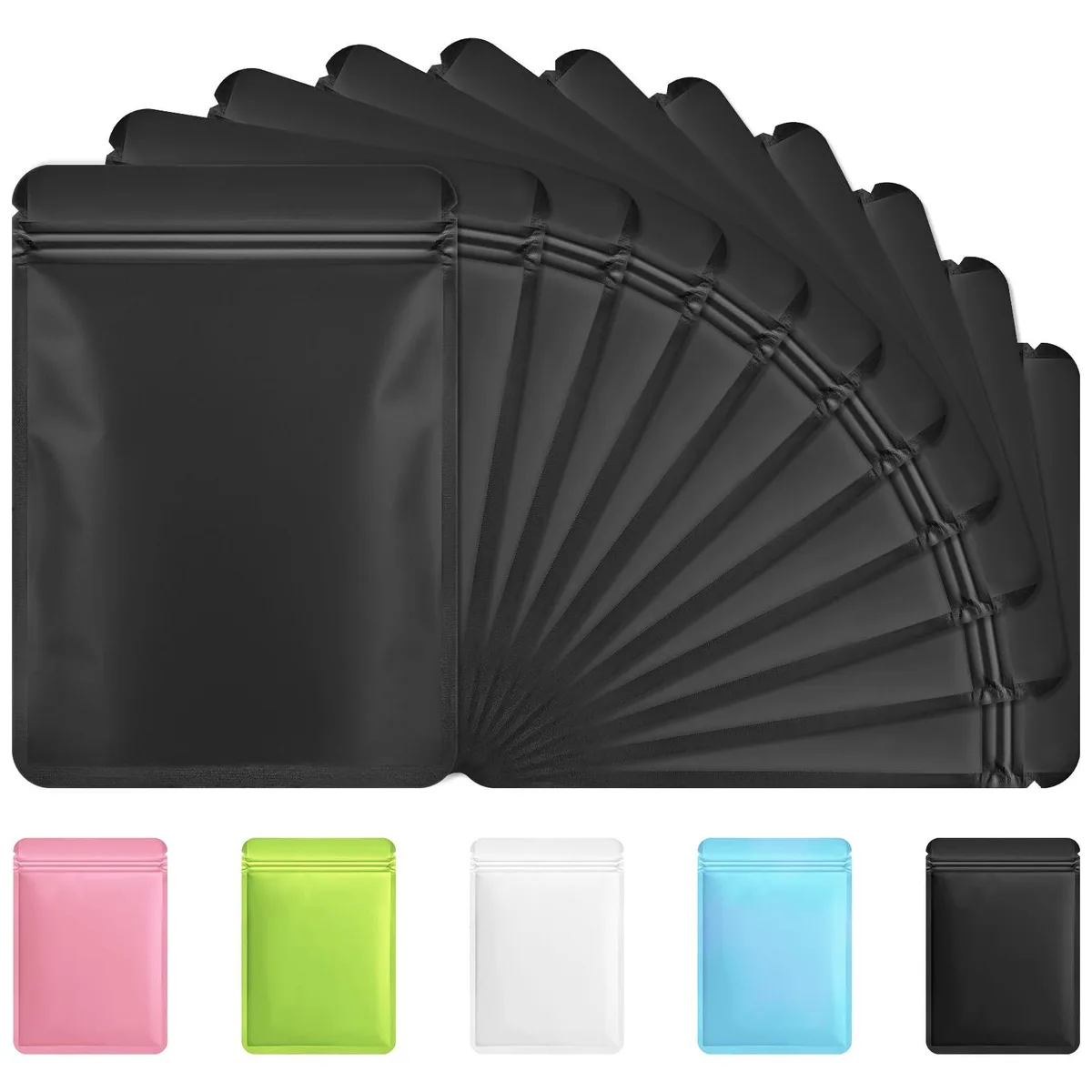 Stack of 100 beige PEVA resealable pouches 3.1x5.1in