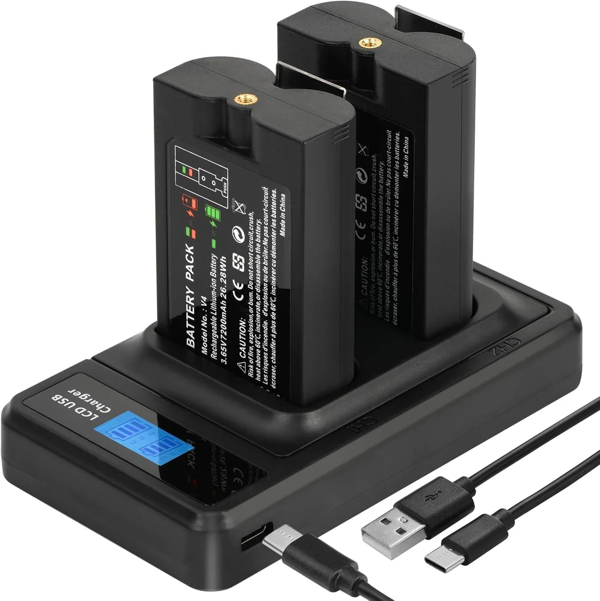 YUELAN Ring battery 7200mAh 2-Pack with LED USB-C Charger — product photo