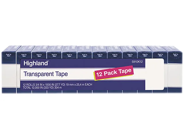 Clear plastic tape roll on a one-inch core, three-quarter inch wide