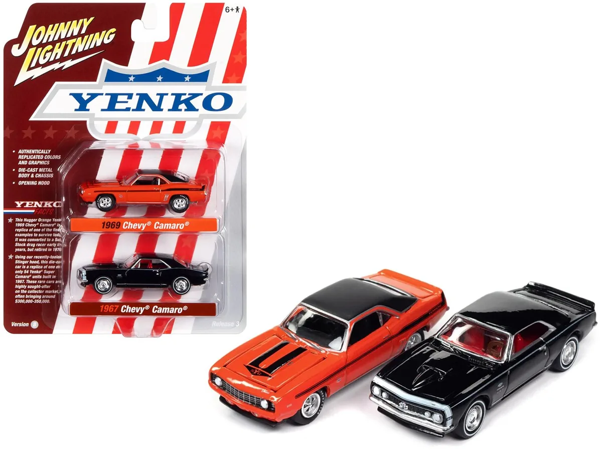 JOHNNY LIGHTNING JOHNNY LIGHTNING 1967 &amp; 1969 Camaro Yenko Set 1/64 Diecast hobby collectible — product photo