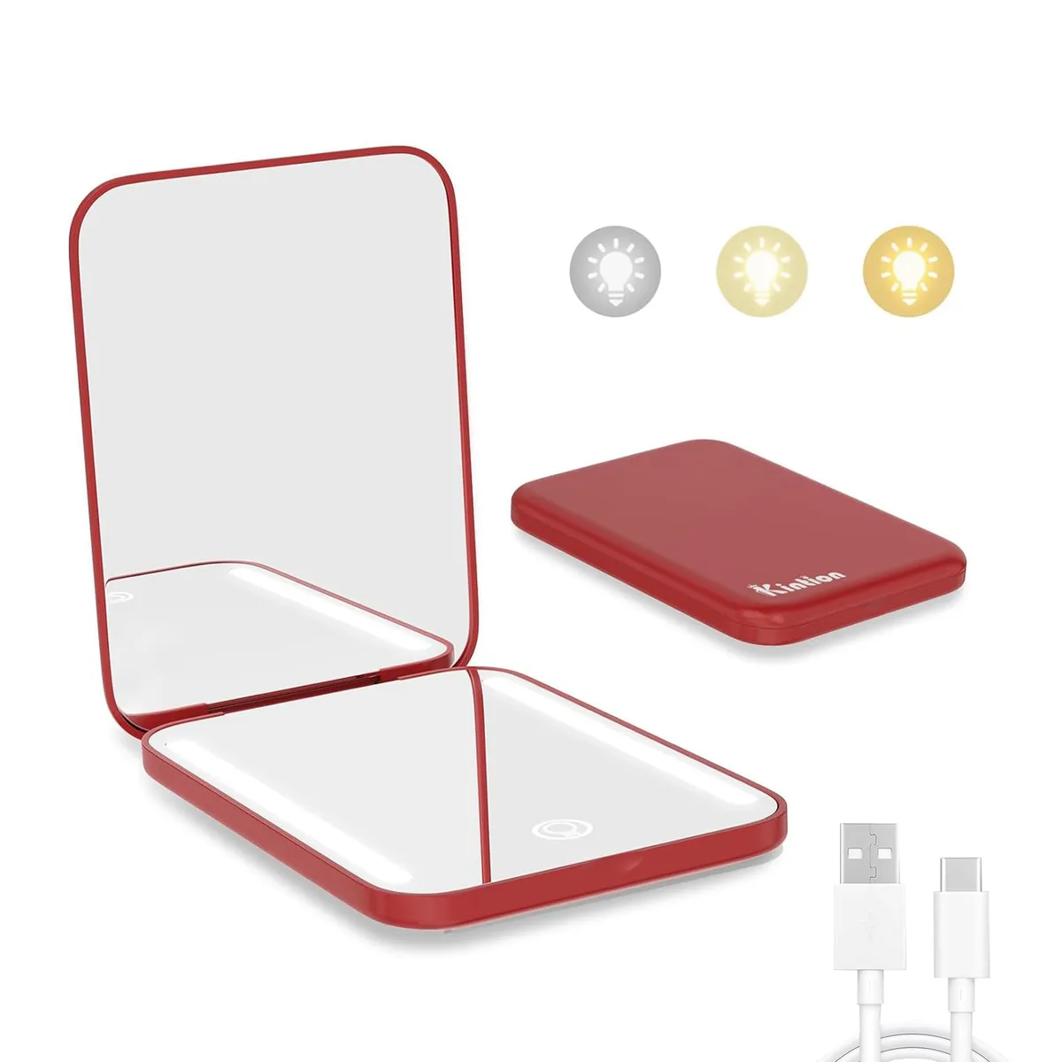  Kintion Rechargeable LED Square Mirror MR-L2307C Wine Red 8.38 cm x 6.35 cm — product photo