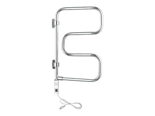 Polished chrome towel warmer with four pivoting bars, plug-in design