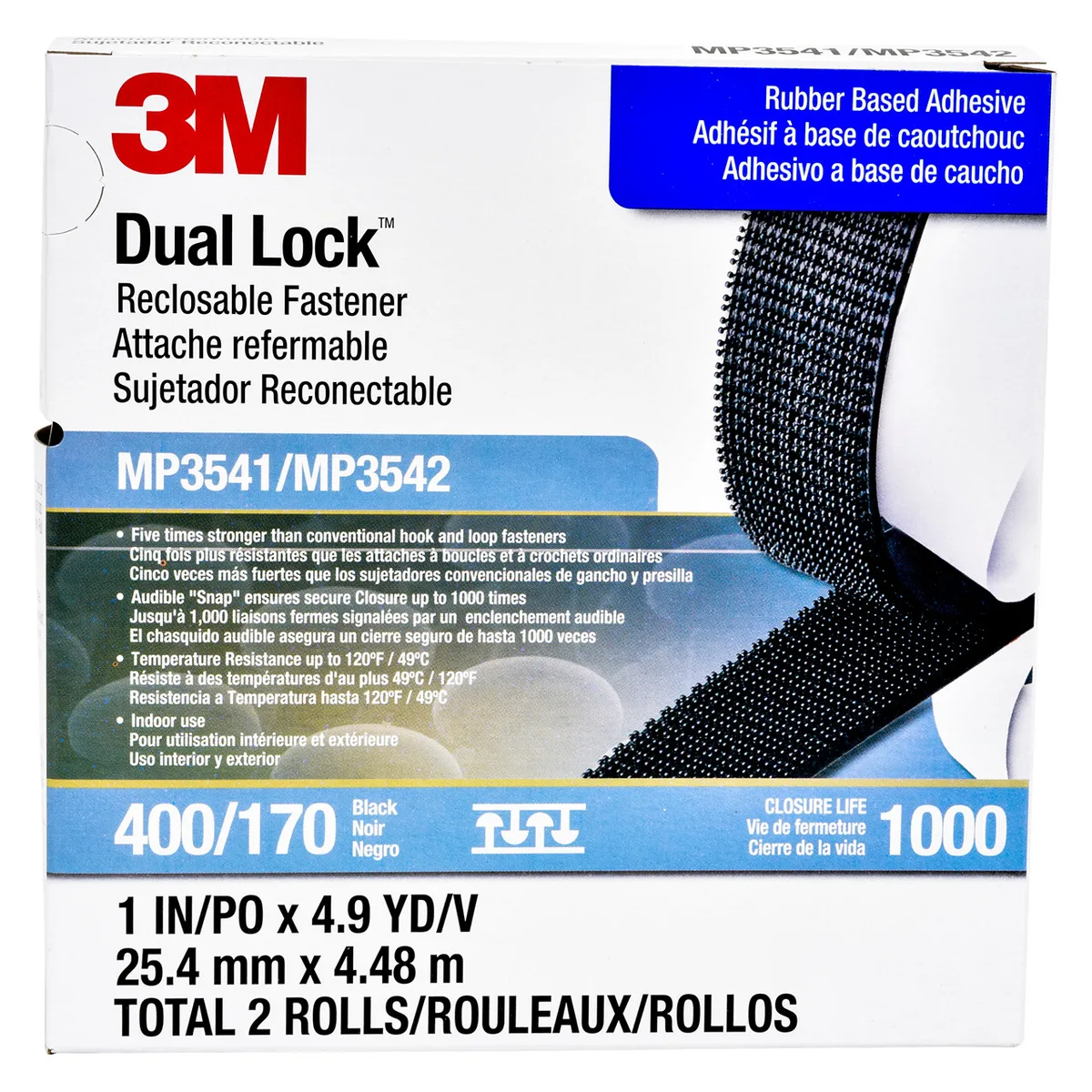 3M 3M Dual Lock Reclosable Fastener MP3541/MP3542 Black 1 in x 4.9 yd Type 400/170 video accessory — product photo