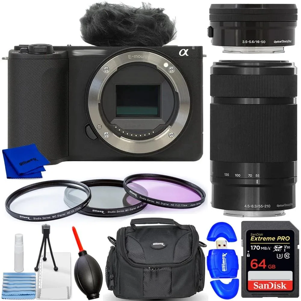 Sony Sony ZV-E10 II 26MP compact mirrorless camera with 16-50mm II & 55-210mm lenses 8PC bundle — product photo