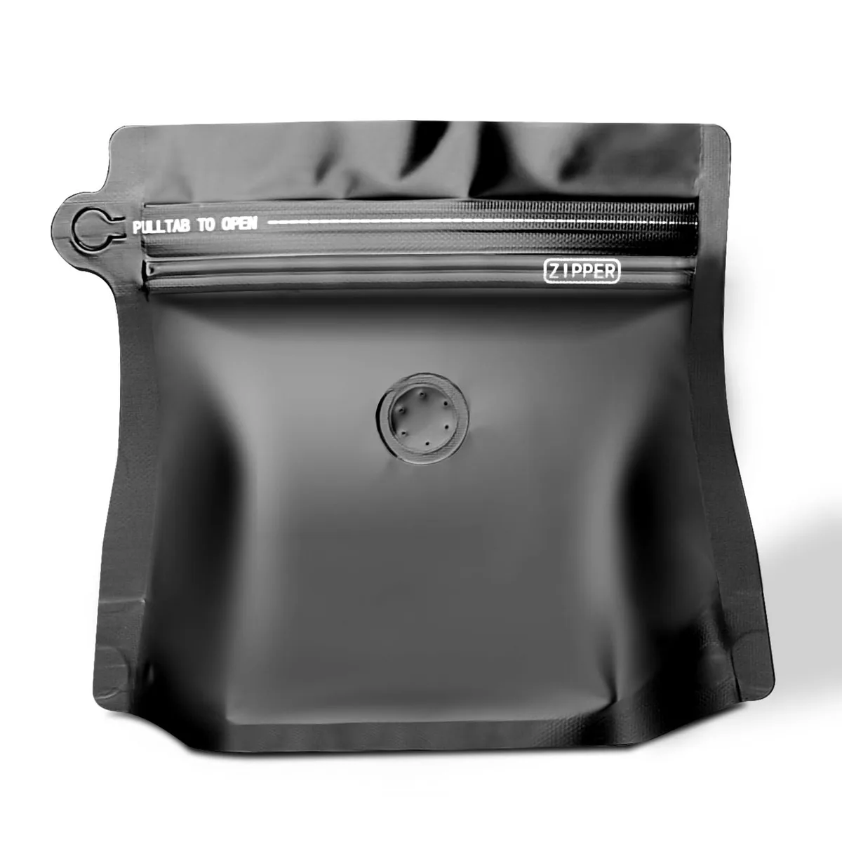 Stack of 60 black diamond-shaped stand-up coffee pouches with one-way valves