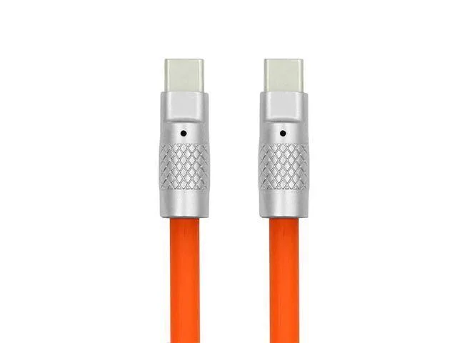 Orange USB-C male-to-female angled adapter with braided cable