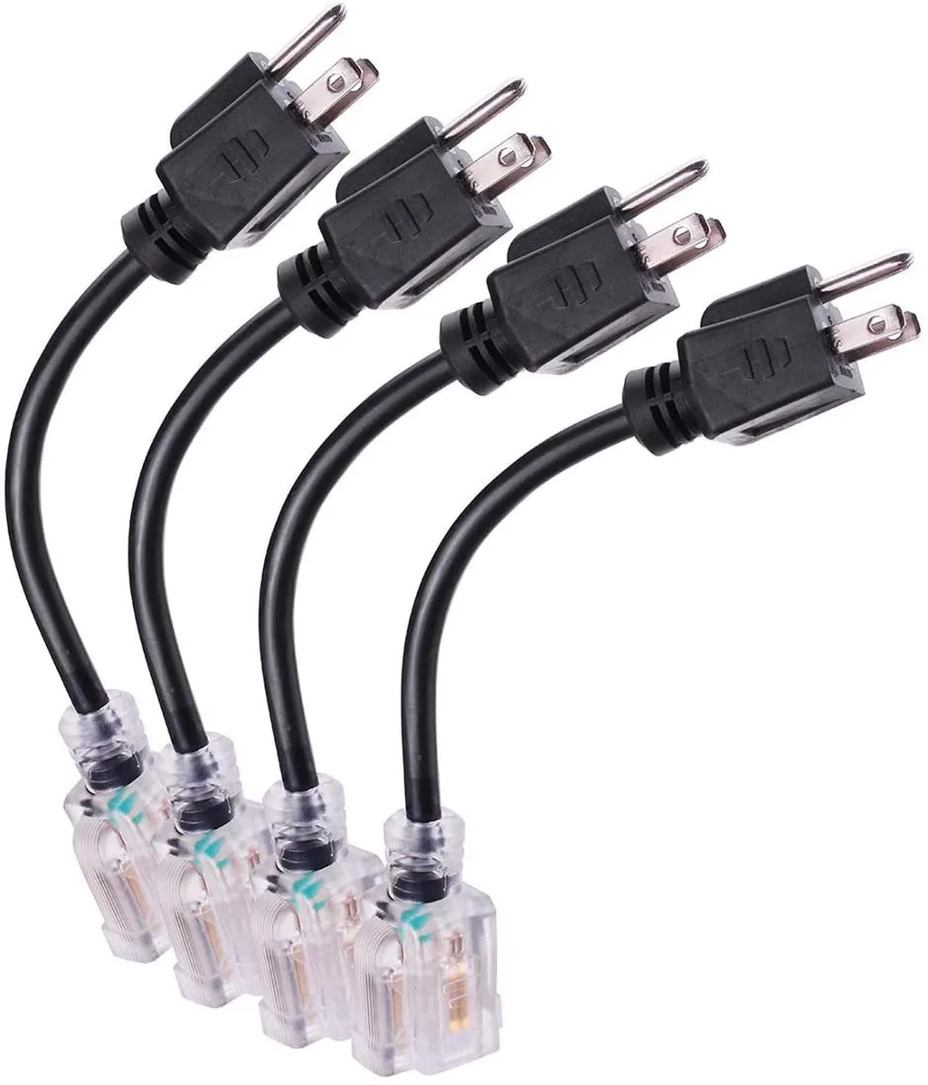  Miady XGM-06 Power Extension Cord 4 Pack 8 Inch 16AWG 13A 125V Lighted End Black — product photo