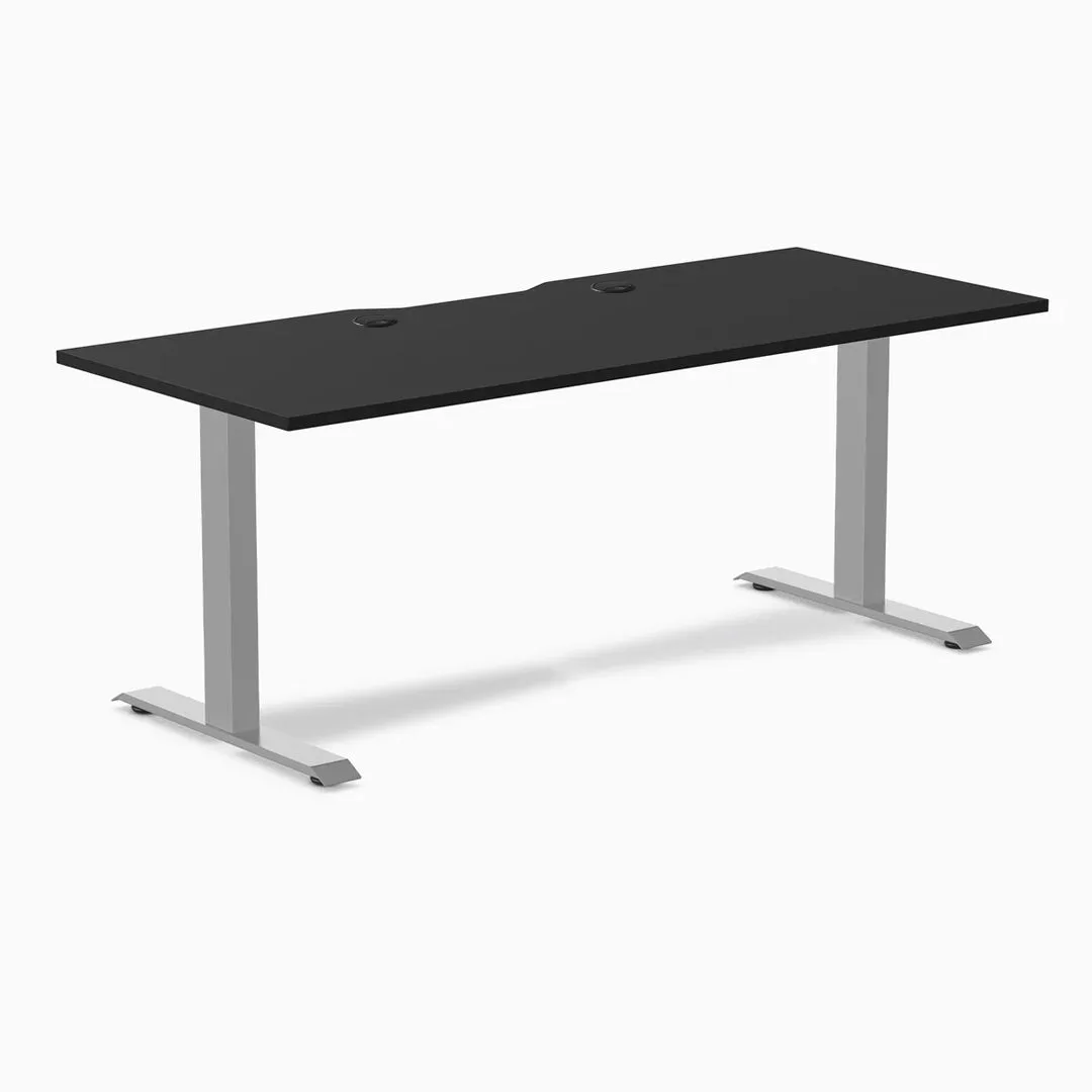 Desky Desky Zero Scalloped Laminate Office Desk Black Gray 70.9 x 29.5 in with Grommets — product photo