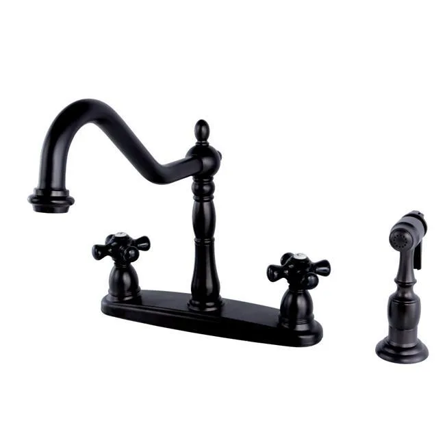 KINGSTON BRASS KINGSTON BRASS KB1755PKXBS Victorian Centerset Kitchen Faucet with Brass Sprayer, Oil Rubbed Bronze — product photo