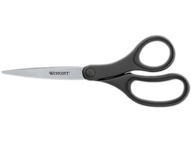 Black 8-inch pointed scissors with recycled plastic handles