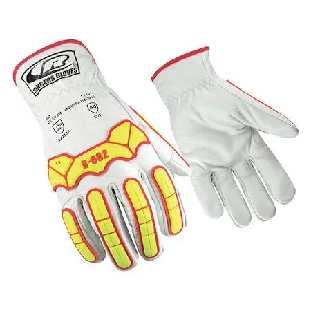 High-visibility yellow red white impact-resistant leather gloves size M
