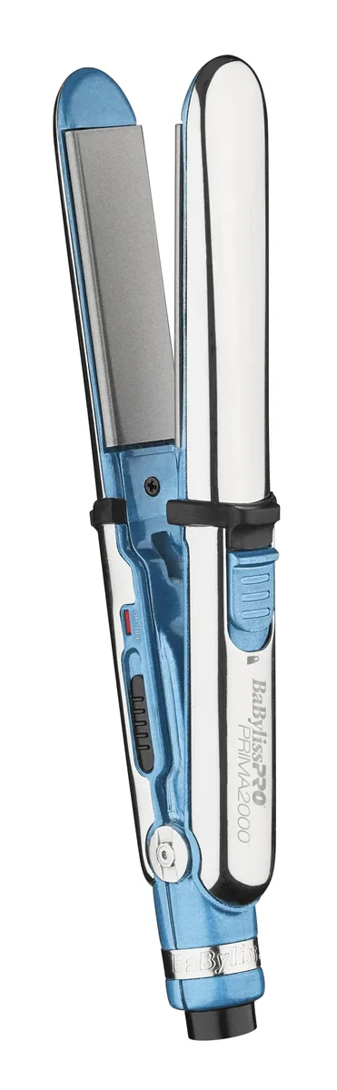 Compact blue titanium mini flat iron with thermal glove and travel pouch
