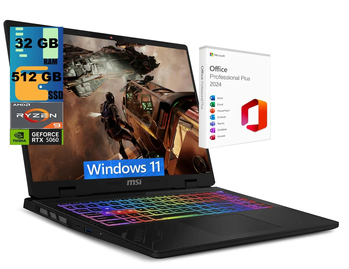 MSI MSI Crosshair A16 16" QHD+ 240Hz Ryzen 9 8940HX RTX 5060 32GB 512GB gaming laptop — product photo