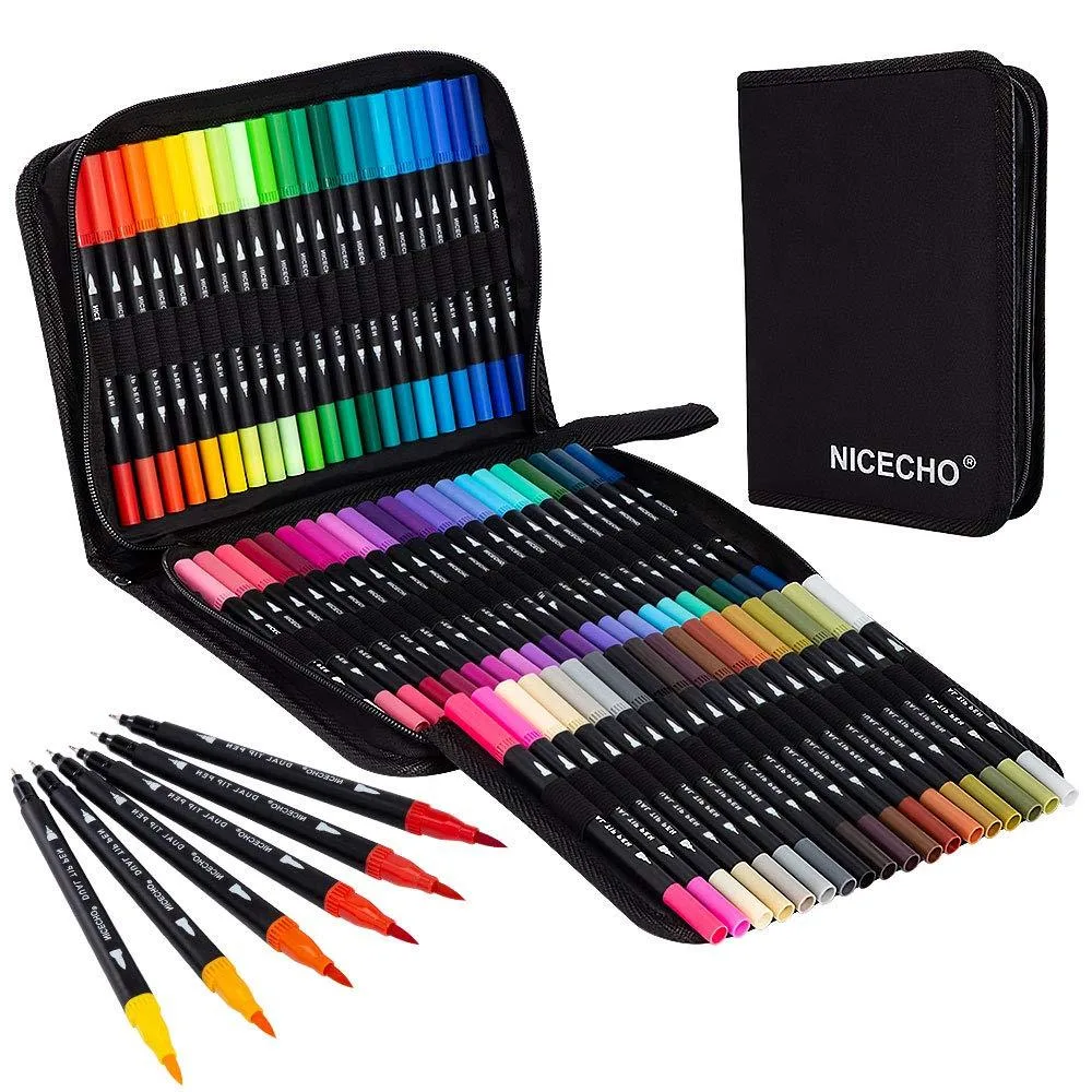  Nicecho 60 Colors Dual Brush Marker Pens .4mm Fine Tip — product photo