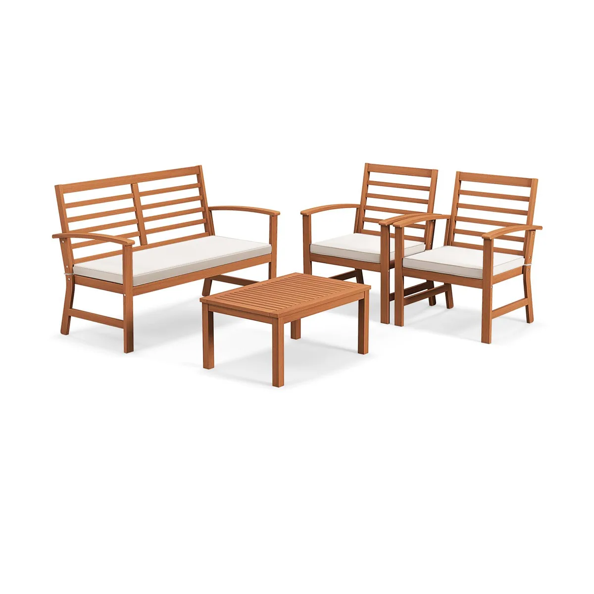 SlickBlue SlickBlue 4-Piece Patio Furniture Set Acacia Wood Beige Cushions — product photo
