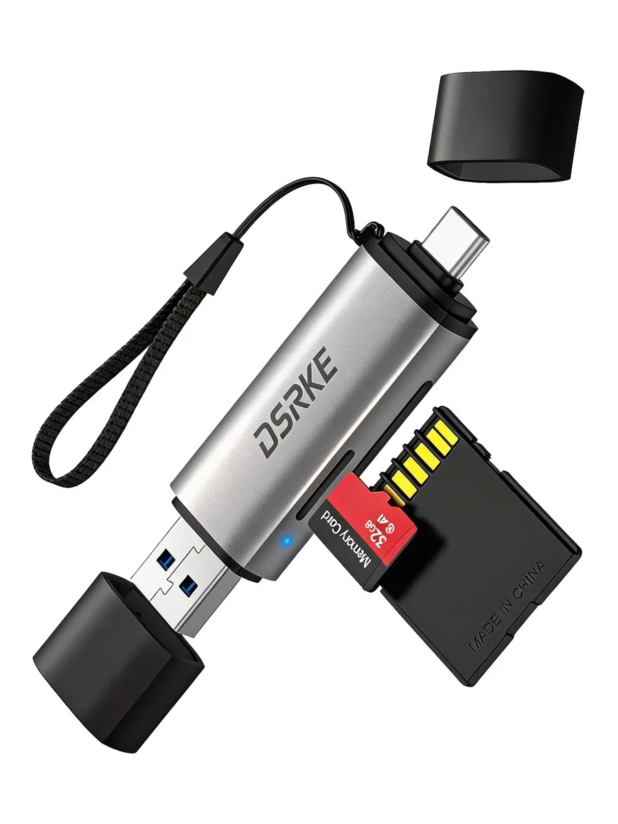 DSRKE D01G RFID USB 3.0 & USB-C Dual Slot Card Reader — product photo