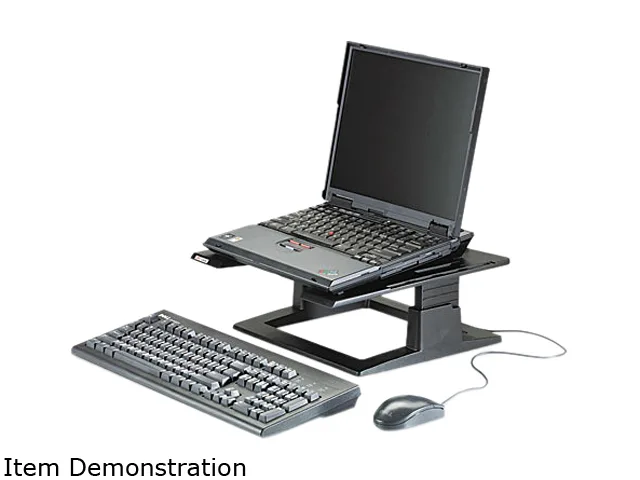 Black rectangular notebook riser with slotted platform and adjustable legs