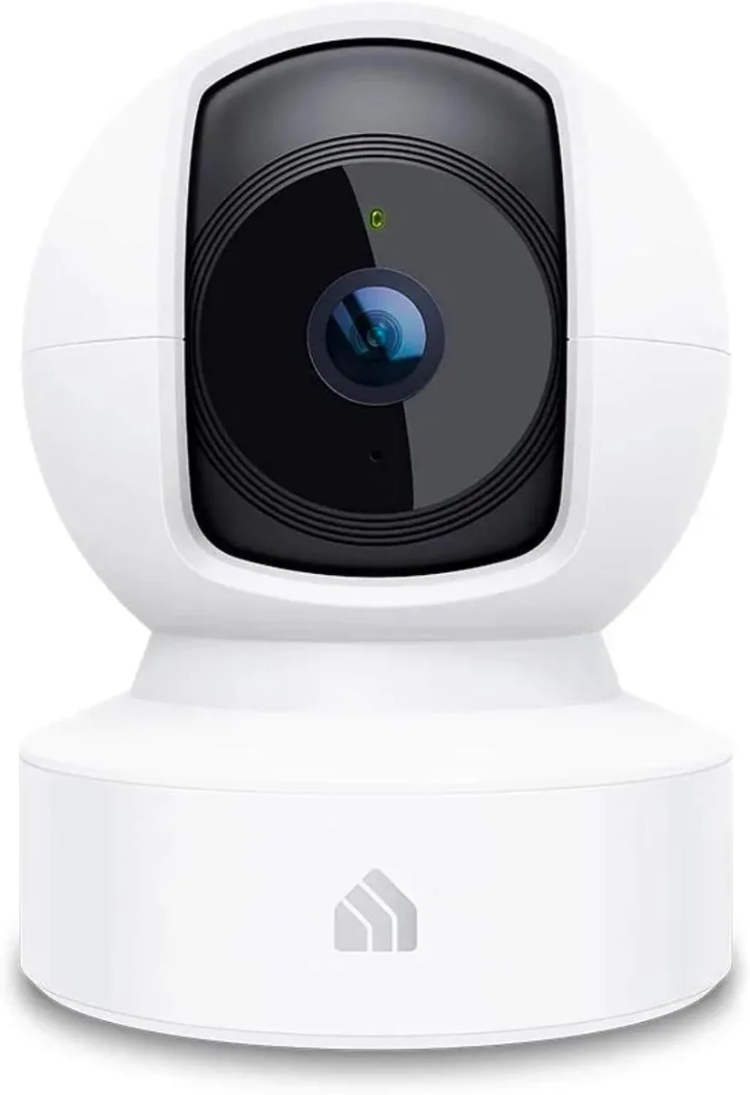 White indoor pan/tilt security camera on stand