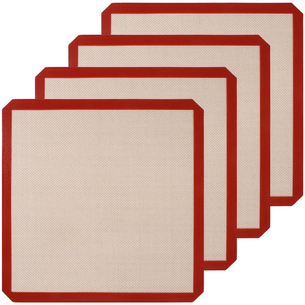 Four rectangular red silicone mats with a checkered pattern, each about 9.5 by 5.5 inches