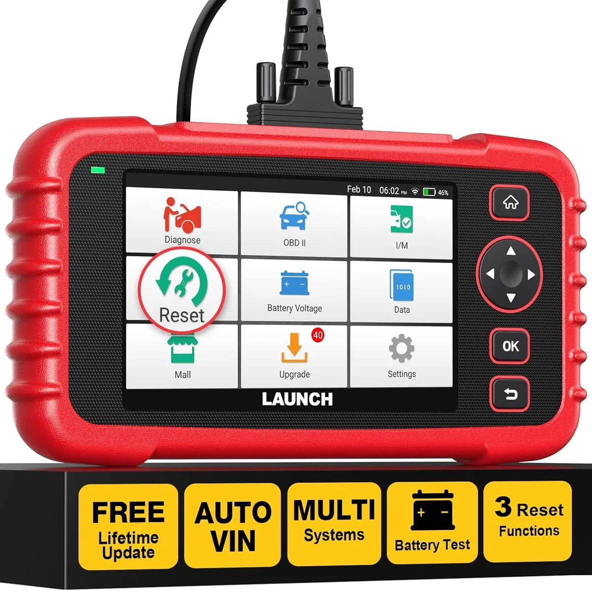 Handheld OBD2 scanner with colour screen and cable