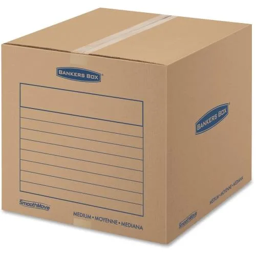 Medium corrugated moving box with printed lines, flat packed