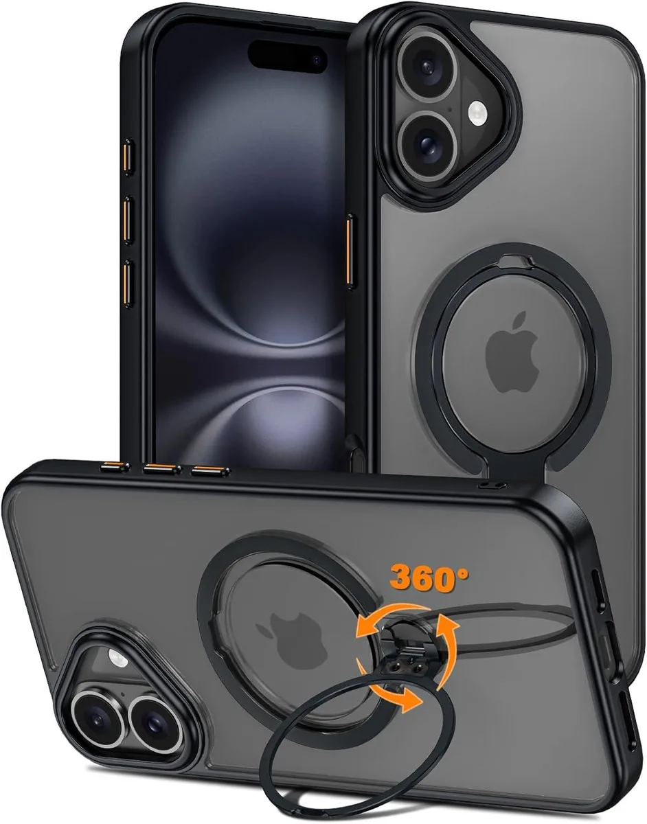 BONAEVER BONAEVER iPhone 16 Plus Case 6.7" Dual 360° Magnetic Stand Ring Black — product photo