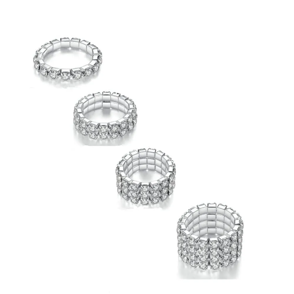  ZNDIJE 4-piece rhinestone ring set .67in adjustable sterling silver 925 — product photo