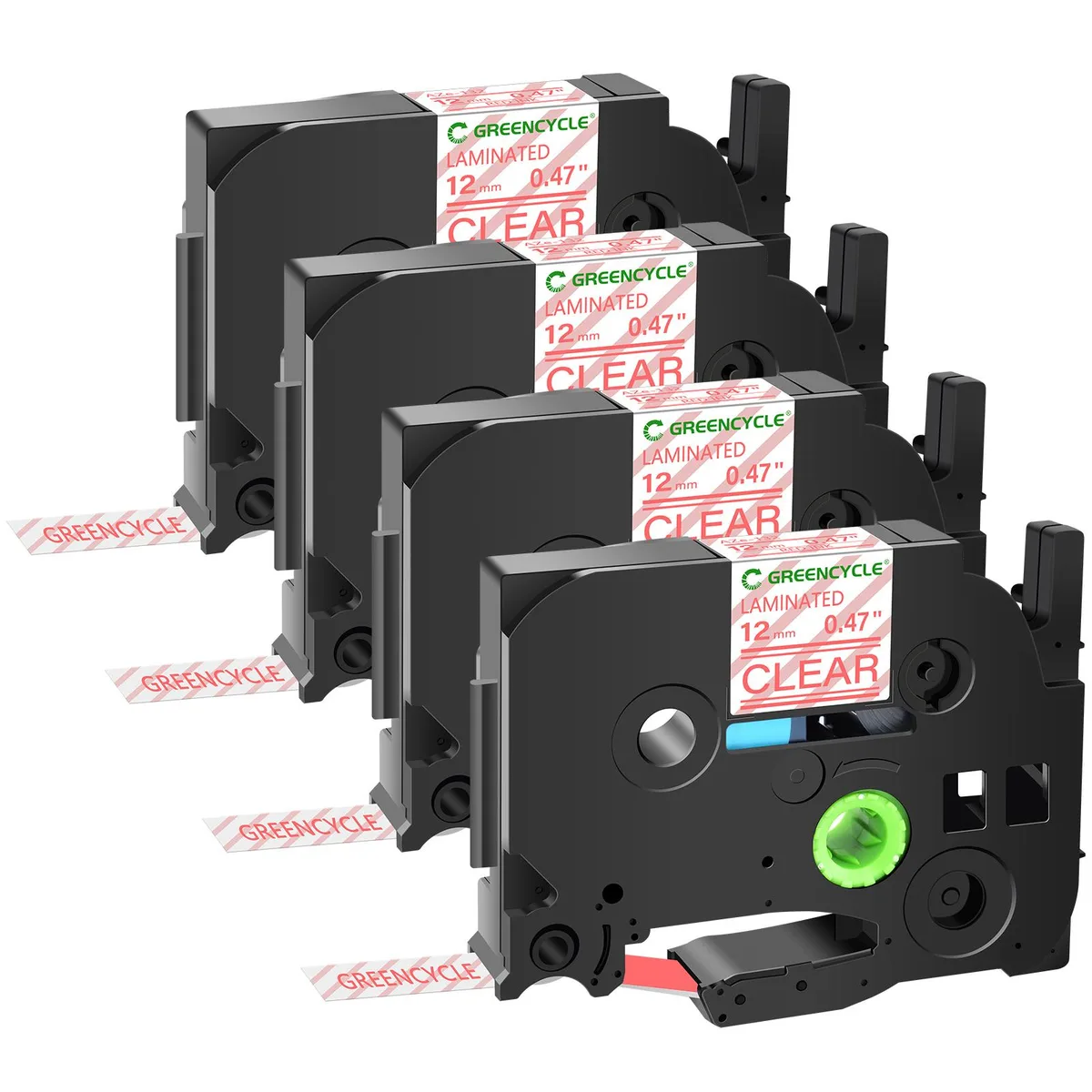 GREENCYCLE GREENCYCLE TZe-132 12mm Red on Clear label tape 4 pack — product photo