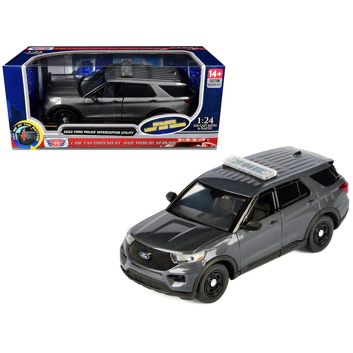 MOTORMAX MOTORMAX 2022 Ford Police Interceptor Utility Dark Gray 1/24 Diecast Light Bar Sounds — product photo