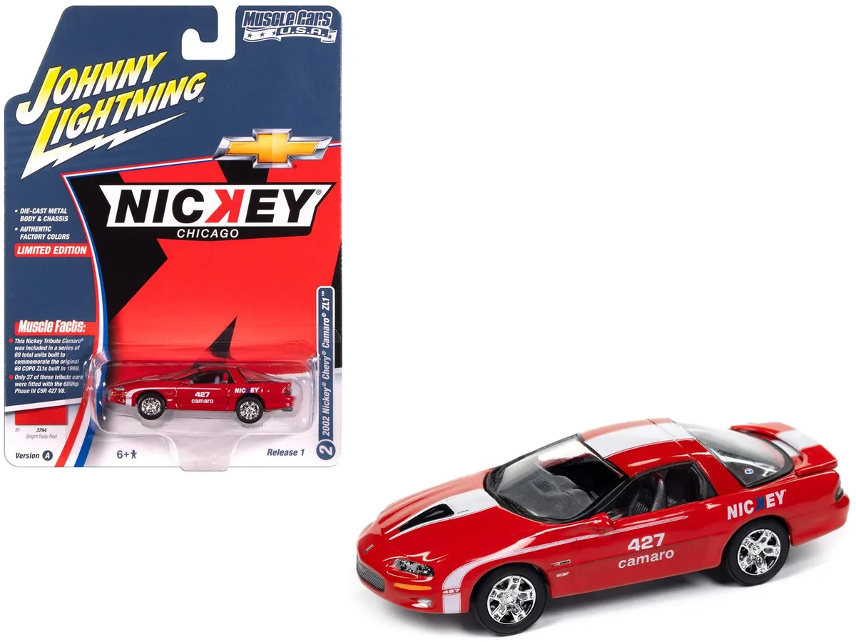 JOHNNY LIGHTNING JOHNNY LIGHTNING 2002 Chevrolet Nickey Camaro ZL1 Bright Rally Red 1/64 hobby collectible — product photo